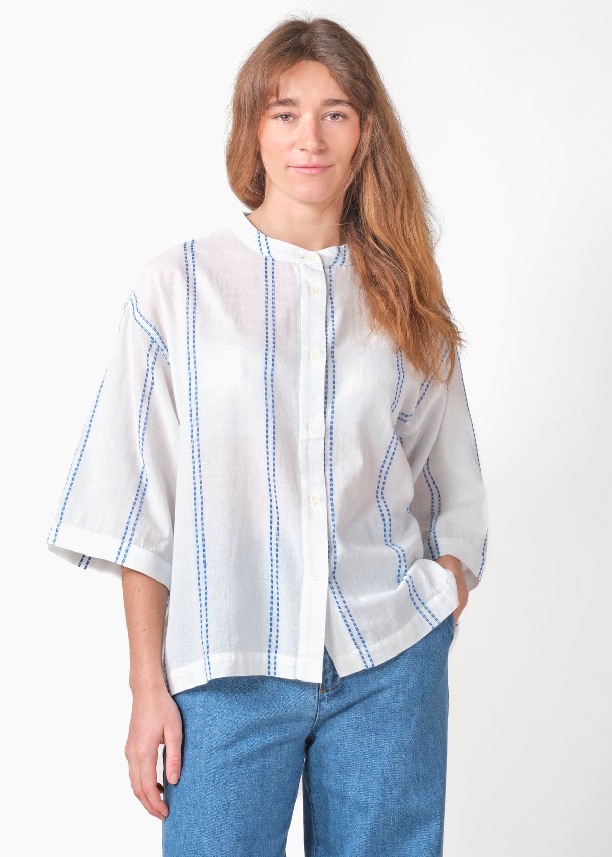 Klitmøller Collective ApS Mary shirt GOTS Shirts White/surf blue