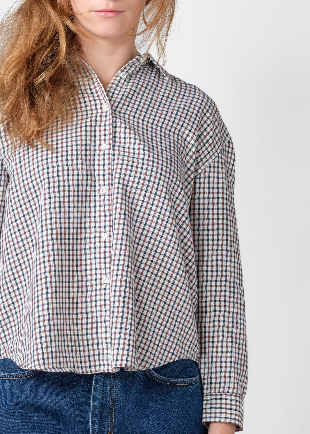 Klitmøller Collective ApS Ofelia short check shirt Shirts Cream/burgundy/navy
