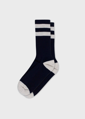 Klitmøller Collective ApS Striped merino sock Socks Navy/pastel grey