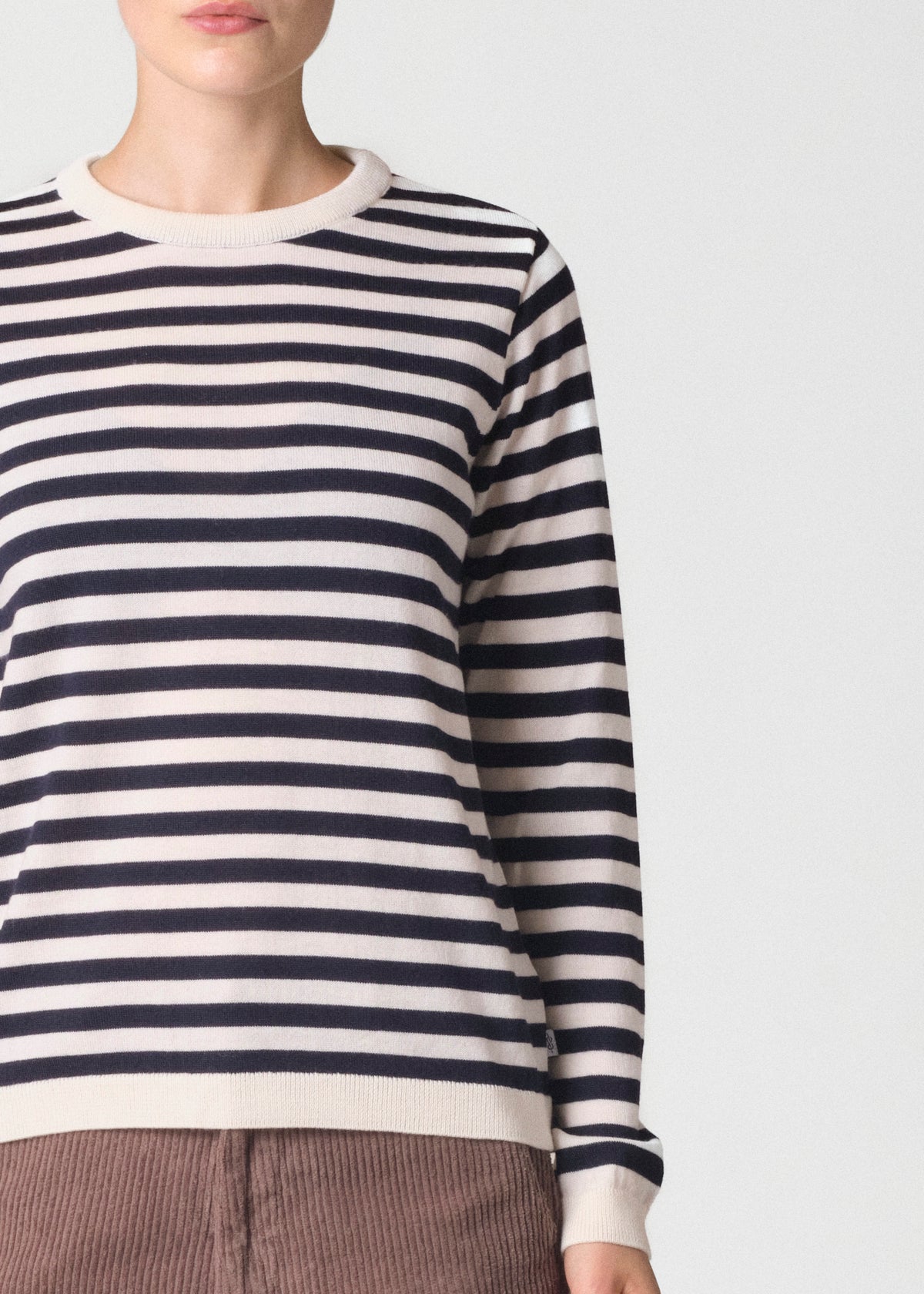 Klitmøller Collective ApS Womens basic stripe merino knit Knitted sweaters Cream/navy