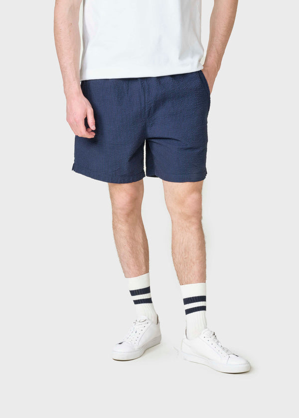 Klitmøller Collective ApS Bertram seersucker shorts  Walkshorts White/navy/ocean overdye
