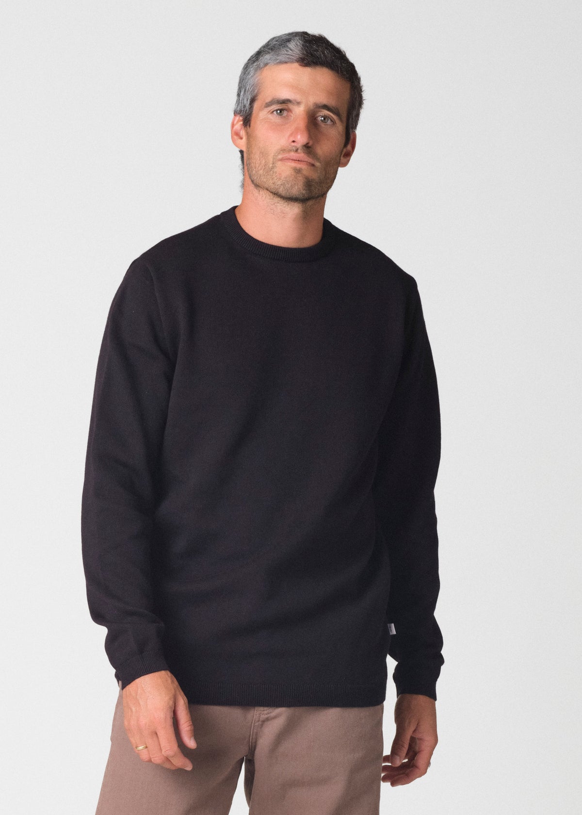 Klitmøller Collective ApS Mens basic cotton knit Knitted sweaters Black