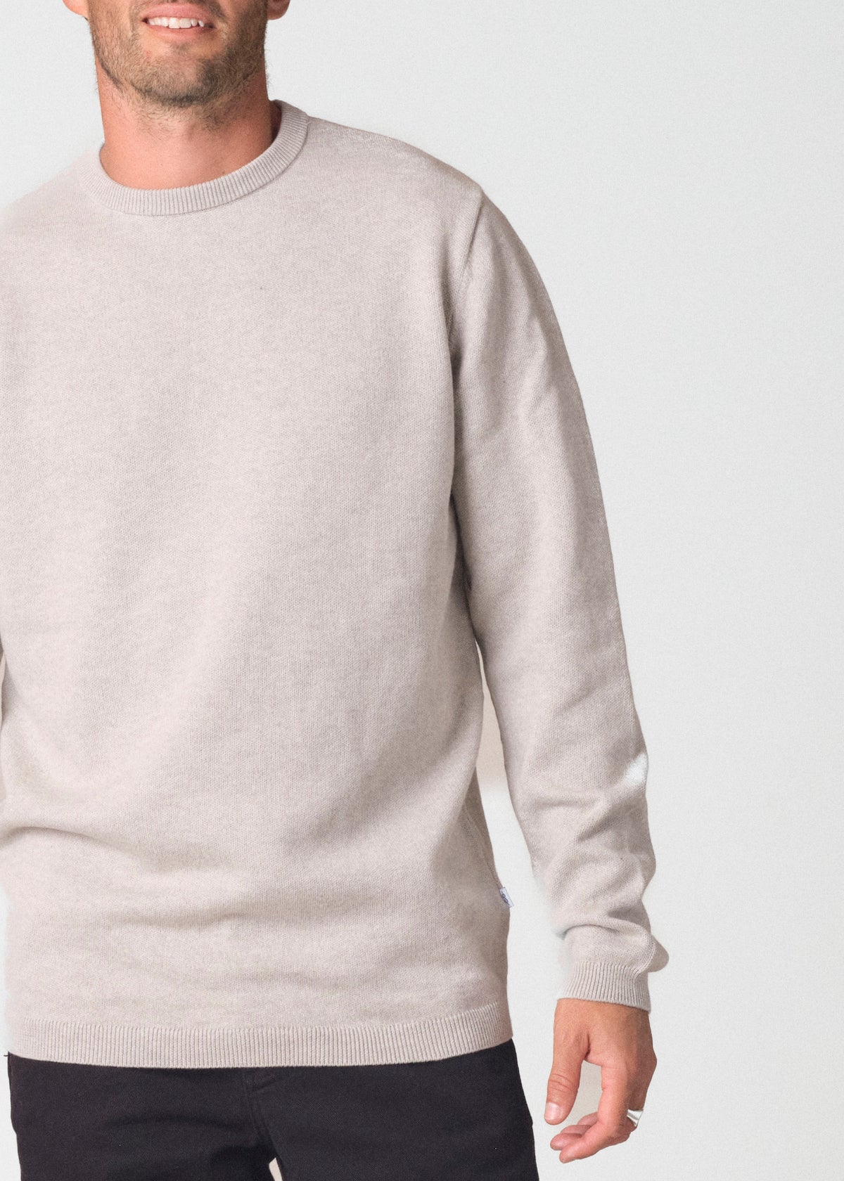 Klitmøller Collective ApS Mens basic cotton knit Knitted sweaters Cream melange