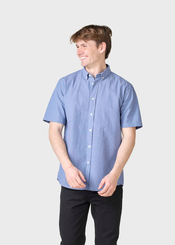 Klitmøller Collective ApS Morten short stripe shirt  Shirts White/navy/light blue overdye