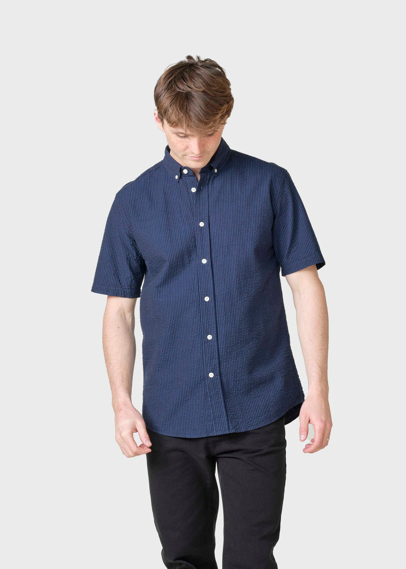 Klitmøller Collective ApS Morten short stripe shirt  Shirts White/navy/ocean overdye