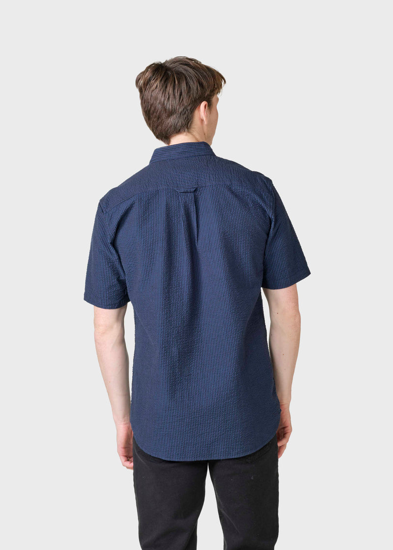 Klitmøller Collective ApS Morten short stripe shirt  Shirts White/navy/ocean overdye