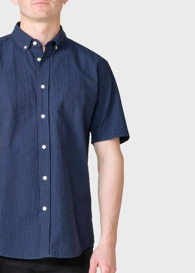Klitmøller Collective ApS Morten short stripe shirt  Shirts White/navy/ocean overdye