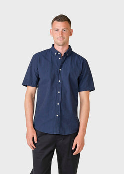 Klitmøller Collective ApS Morten short stripe shirt  Shirts White/navy/ocean overdye