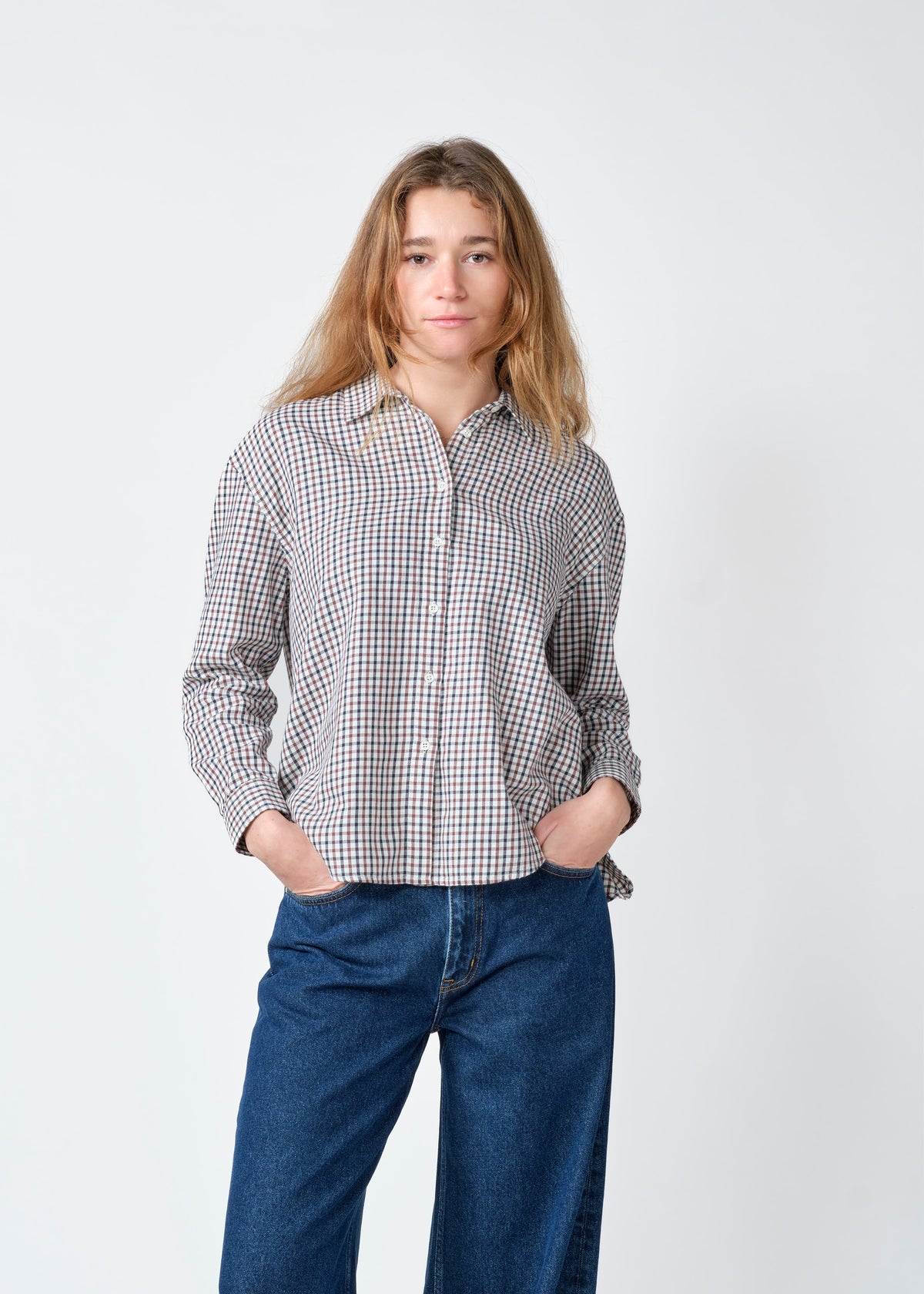 Klitmøller Collective ApS Ofelia short check shirt Shirts Cream/burgundy/navy