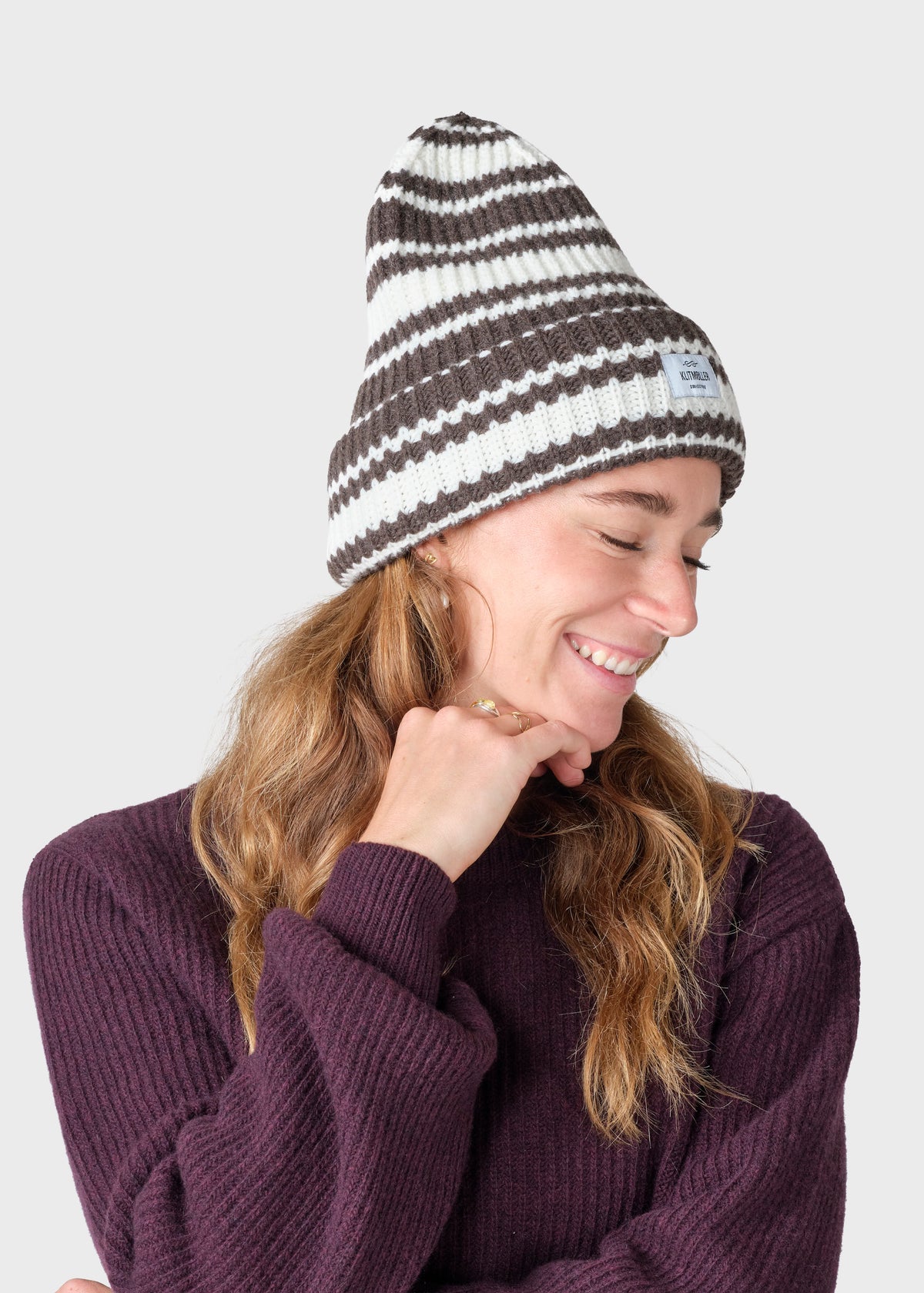 Klitmøller Collective ApS Stripe wool beanie  Beanies Taupe/cream