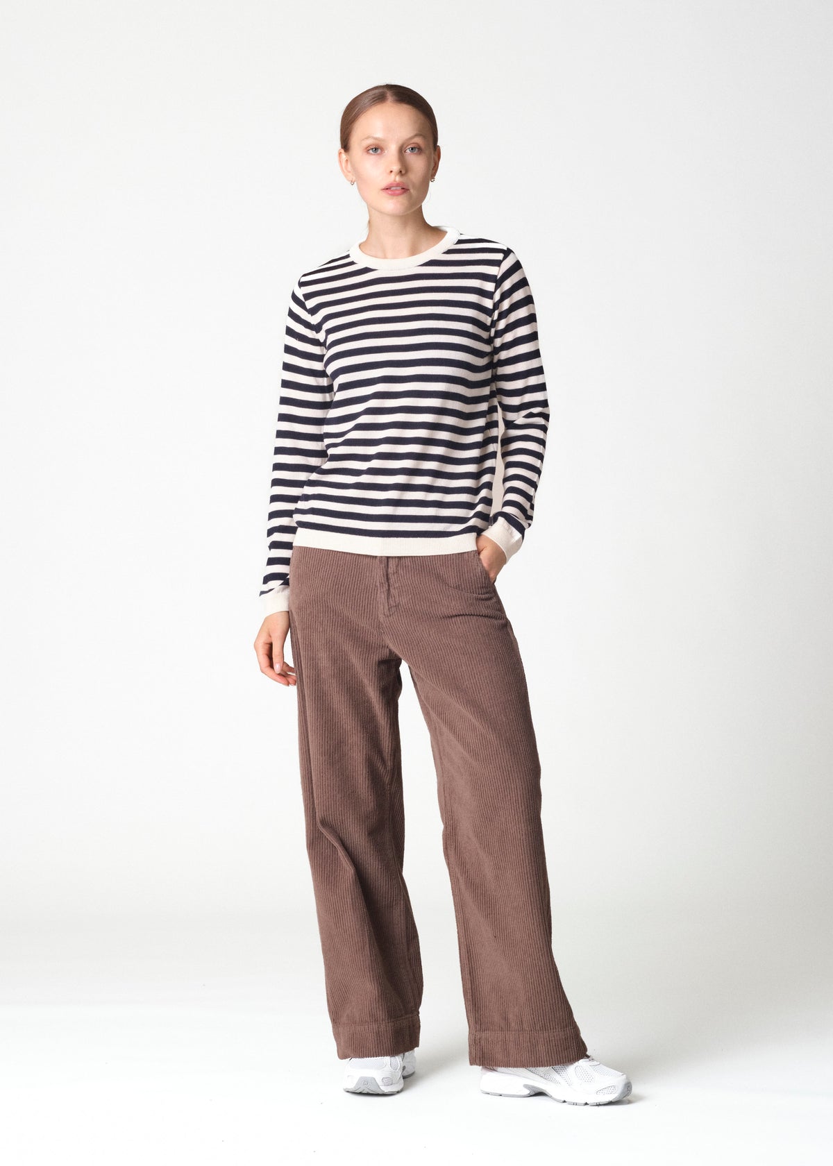 Klitmøller Collective ApS Womens basic stripe merino knit Knitted sweaters Cream/navy