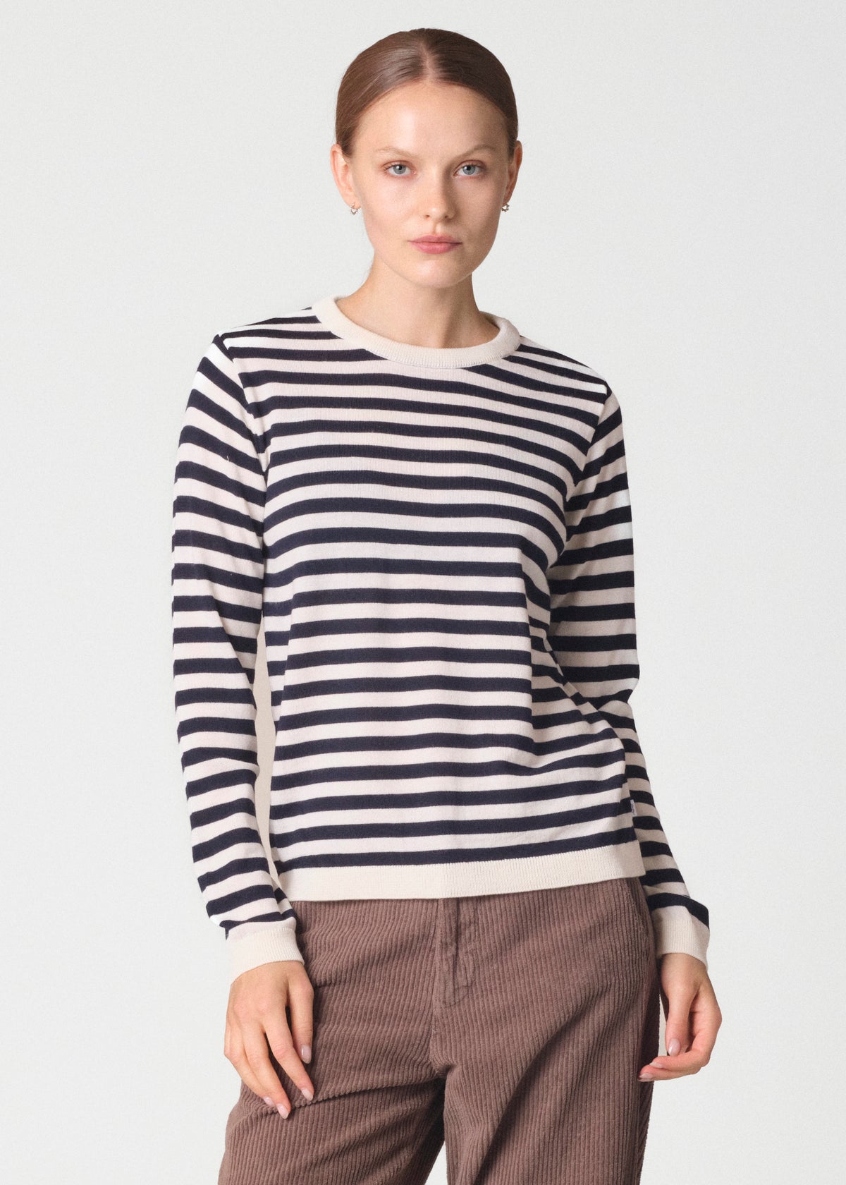 Klitmøller Collective ApS Womens basic stripe merino knit Knitted sweaters Cream/navy