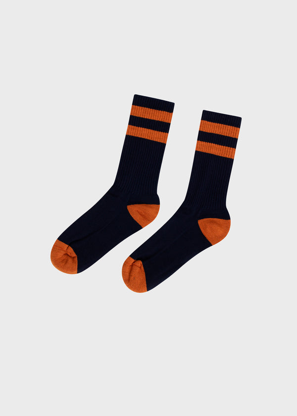 Klitmøller Collective ApS Striped merino sock Socks Navy/amber